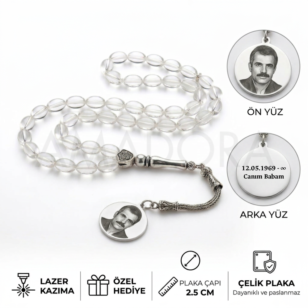 Kişiye Özel Fotoğraflı Tesbih – Lazer Kazıma, Paslanmaz Çelik,