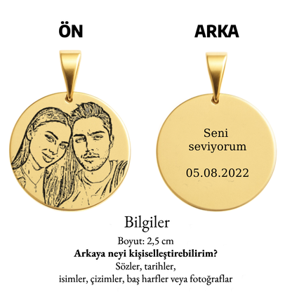 Kişiye Özel Çizim Yuvarlak Kolye